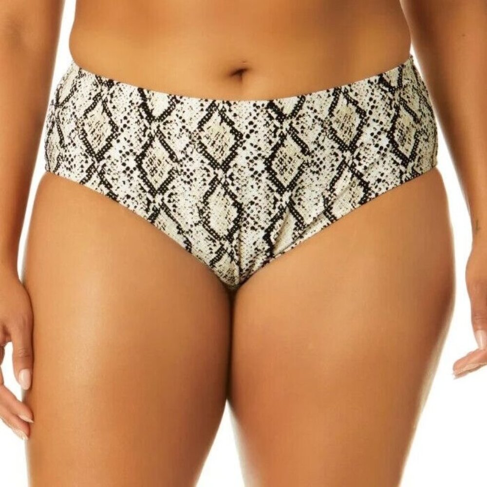 Time and Tru Bikini Bottom Womens Size 3X Tan Black Snake Print Mid-Rise NEW